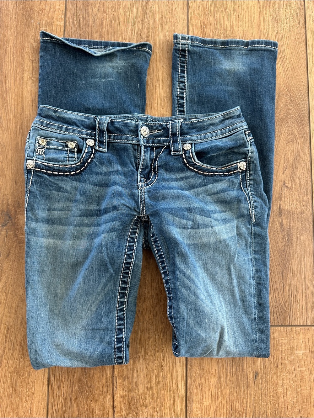 Miss Me Blue Bootcut Jeans with Embellished Pockets